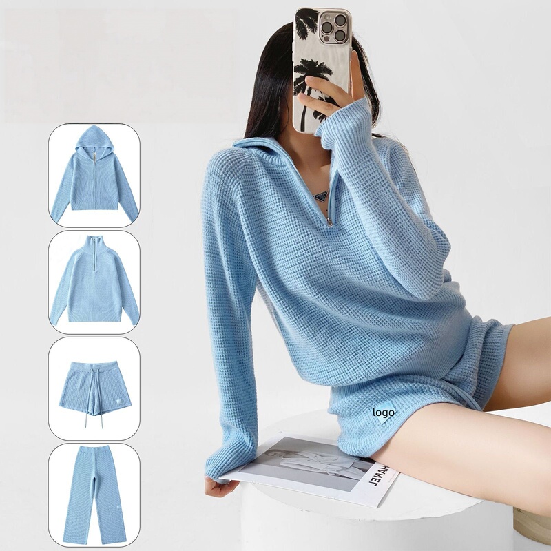 26 New Models of North American Ake Sweatshirts, Waffle Knit Cardigan, Half-Zip, Lazy Style Sweatshirt, Street Fashion Set