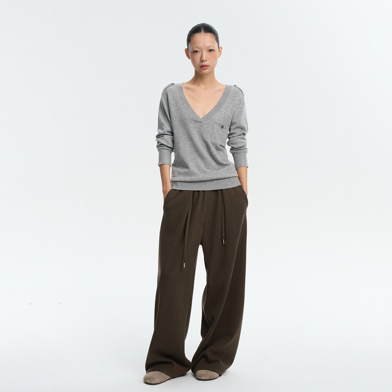 Liny Liberty25Aw Stylish Slimming V-Neck Loose Pocket Knit Sweater for Women as a Base Layer Top