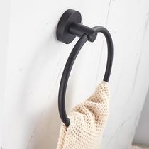 Full copper bathroom round towel ring bathroom black hanging towel ring hand towel rack bath towel rack Nordic no punching