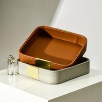 Xiaoxijia Nordic style light luxury metal edge square leather storage tray desktop sundries storage tray key storage box
