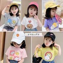 Girls short-sleeved T-shirt 2023 summer new childrens Korean style t baby summer tops white western style bottoming shirt