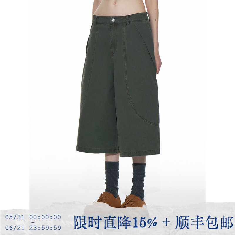 Tearocean* Workwear Bermuda Shorts, All-Cotton Twill, Loose Fit, Mid-Length Pants for Women, Casual and Structured, Spring