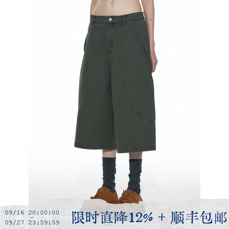 Tearocean* Workwear Bermuda Shorts, All-Cotton Twill, Loose Fit, Mid-Length Pants for Women, Casual and Structured, Spring