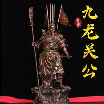 Pure copper God of Wealth with five flags on his back Kowloon Guan Gong ornaments home office support decoration housewarming opening gift