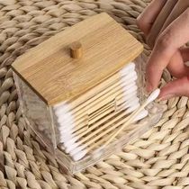 Cotton Swab Storage Box Transparent Square Bamboo ver Cotton