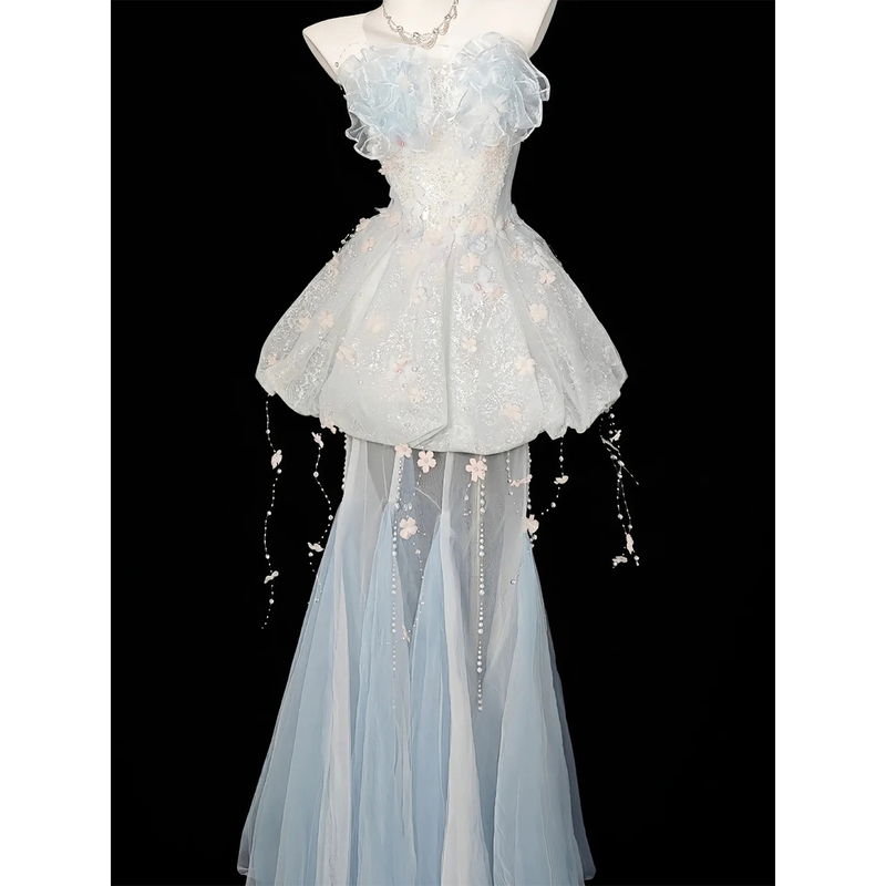 White Strapless Birthday Dress, Super Fairy-Like Bud Style, Coming-Of-Age Ceremony, Engagement Banquet Dress, Puffy Jellyfish Dress, Host Performance White Strapless Birthday Dress, Super Fairy-Like Bud Style, Coming-Of-Age Ceremony, Engagement Banquet Dress, Puffy Jellyfish Dress, Host Performance