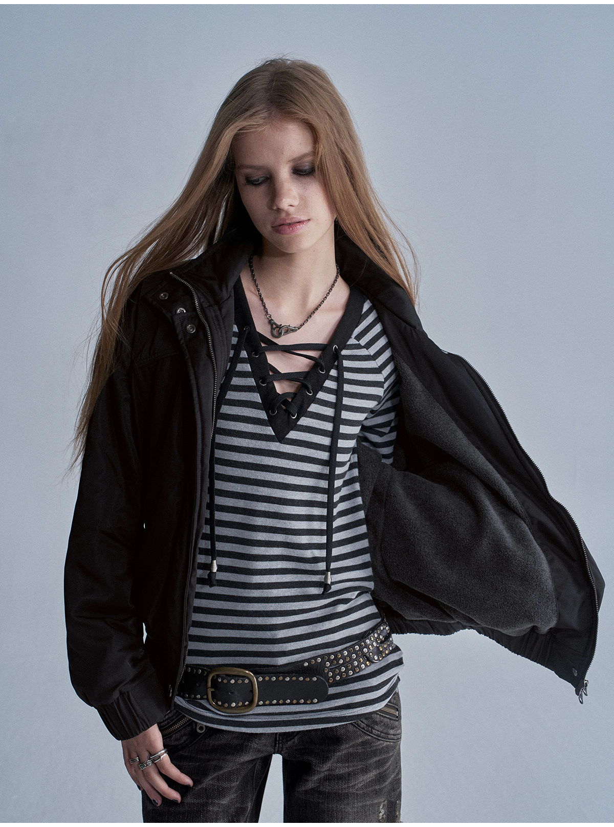 wear And tear Stand-Collar Fleece-Lined Nylon Jacket
