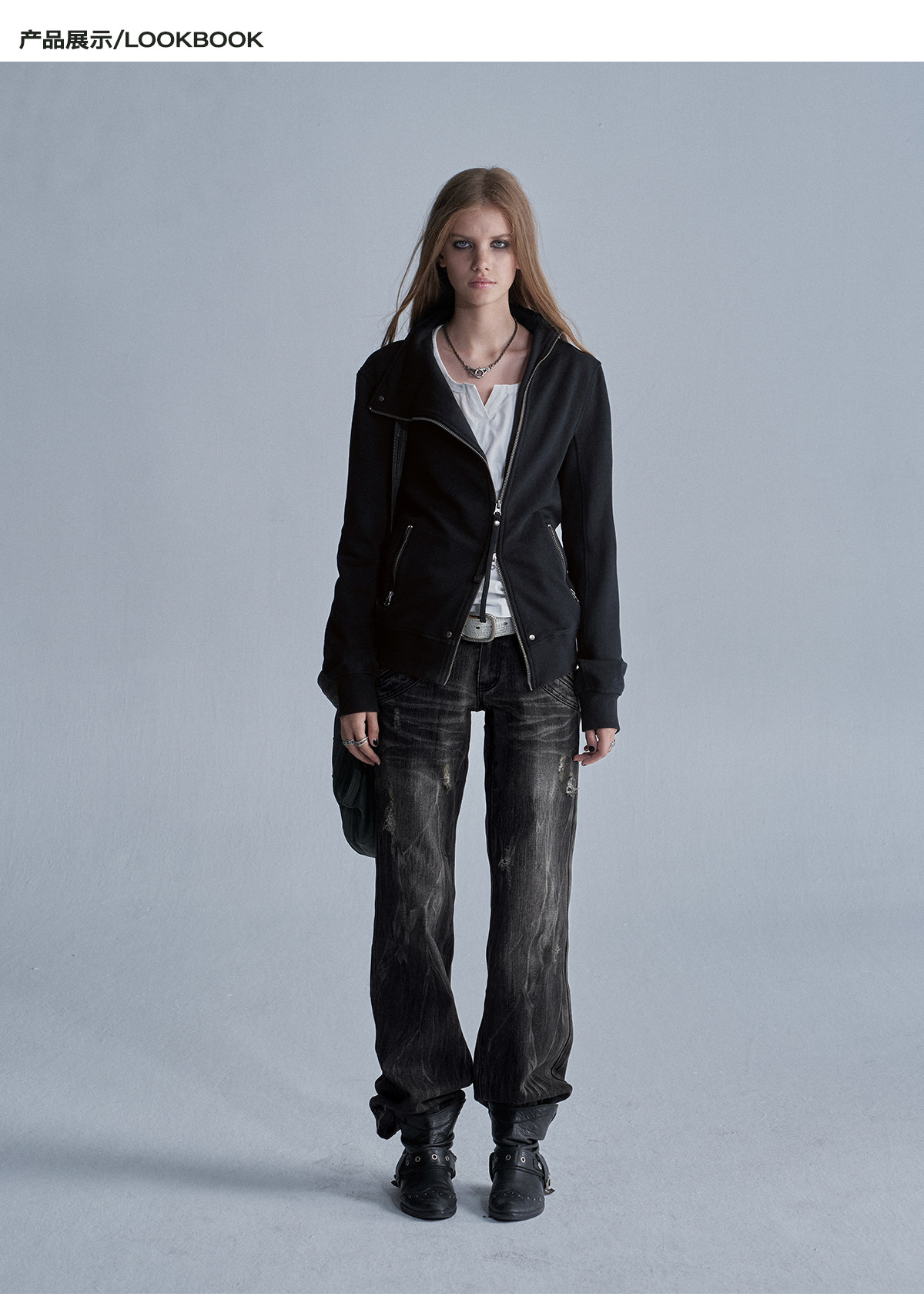 wear And tear Asymmetric Zip Rivet Fleece Jacket