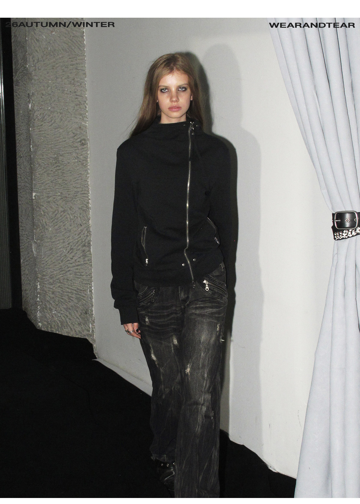 wear And tear Asymmetric Zip Rivet Fleece Jacket