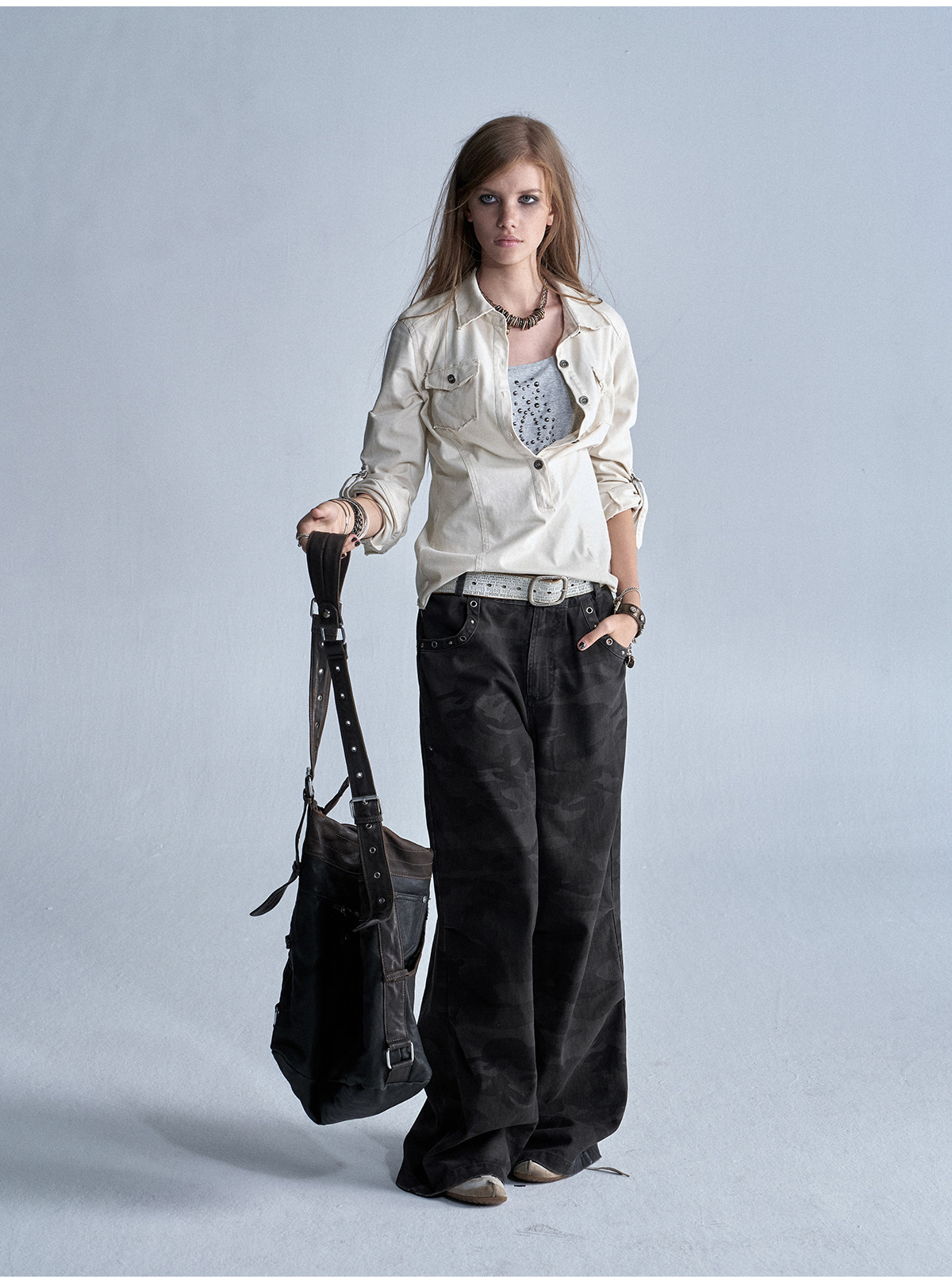 wear And tear Two-Tone Camo Wide-Leg Cargo Pants