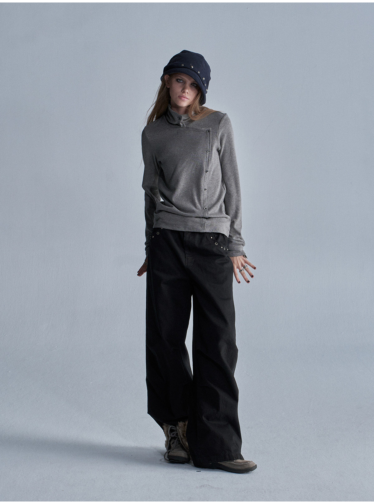 wear And tear High-Neck Button-Trim Long-Sleeve Tee