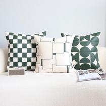 Simple and light luxury woven checkerboard pillowcase living room sofa cushion model room leather stitching green cushion