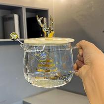 High-looking simple glass cup with lid for womens household large-capacity high-temperature-resistant flat-bottomed cup microwave heating water cup