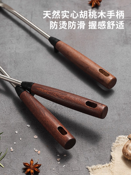 Stainless Steel Thickened Cooking Spatula, Slotted Spoon, Soup Ladle, Household Kitchen Utensils, Walnut Wood Handle Set, Iron Spatula