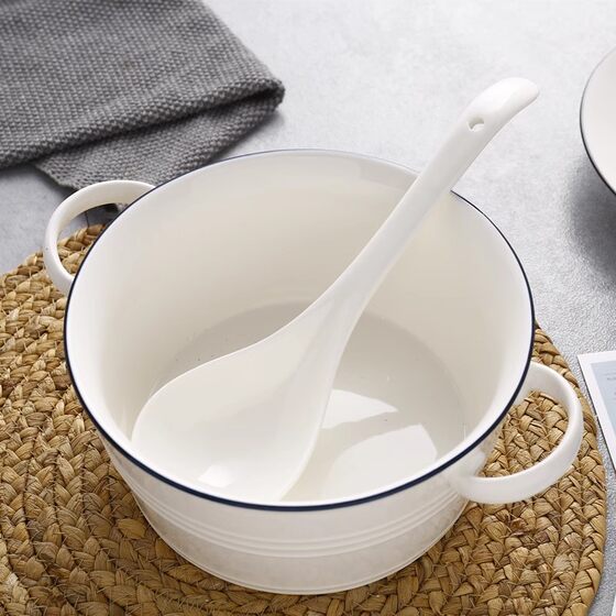 Ceramic Soup Spoon for Home Use, Large Size for Serving Soup, Personal Porridge Spoon, Long-Handled Porcelain Spoon, High-End Exquisite Small Soup Spoon, Rice Spoon