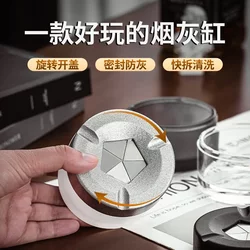 New Alloy Material Glass Ashtray, Simple, High-Looking, Windproof, Anti-Fly Ash, Rotating Ashtray