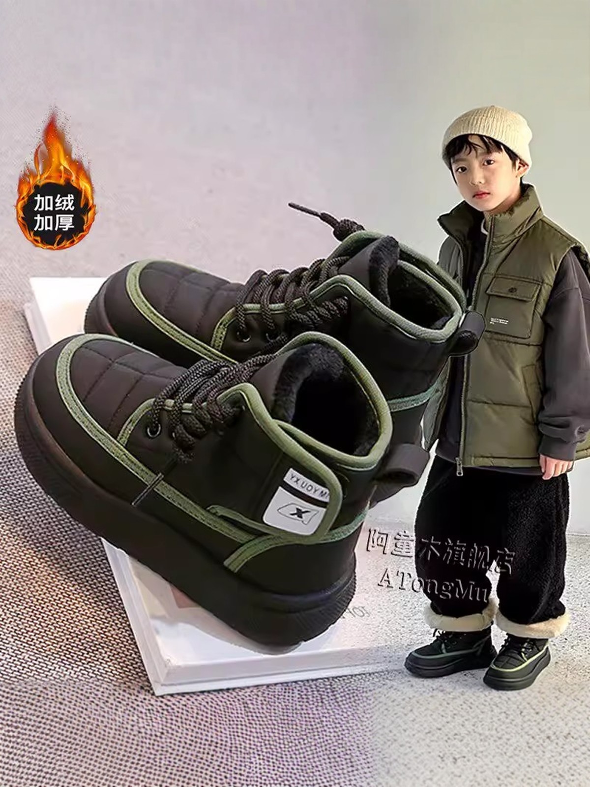 Boys' Snow Boots 2025 New Winter Children's Fleece-Lined Warm Non-Slip Cotton Shoes Thickened Cotton Boots for Older Children Winter Boots