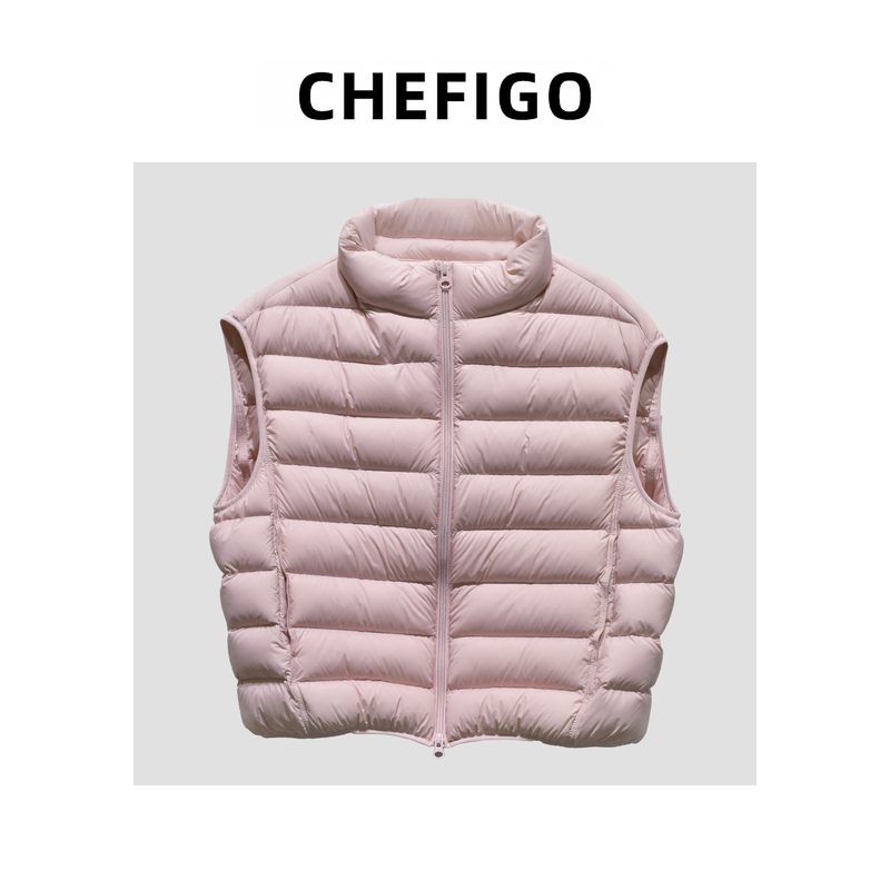 【Chefigo】【95 White Goose Down】Oxford Short Vest with Sleeve Cuffs
