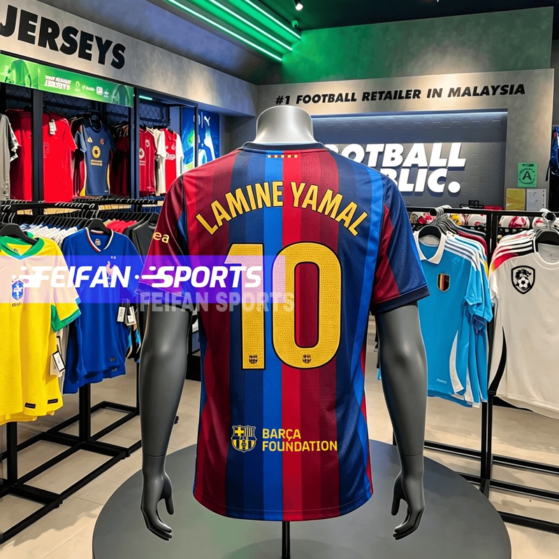 2627 Barcelona Home Number 10 Yarmar Jersey Pedri Raphinha De Jong Short-Sleeved Player Version Football Uniform 2627 Barcelona Home Number 10 Yarmar Jersey Pedri Raphinha De Jong Short-Sleeved Player Version Football Uniform