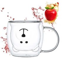 Double Wall Glass Milk Bear Mug with Handle Funny Milk Cup