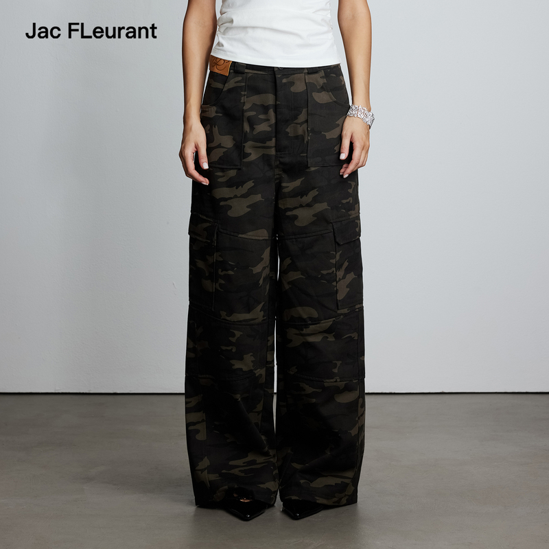 Jac Fleurant【Wang Sulong and Zhang Yuxi Same Style】Workwear Pocket Camouflage Pants Retro American Casual Pants