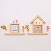 Solid wood switch sticker protective cover wall sticker household socket panel anti-shock cover button switch decorative frame to hide the ugly