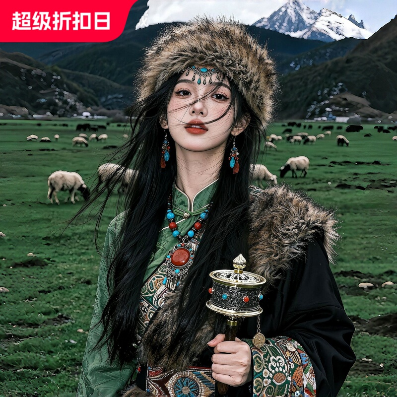 Tibetan Style Women's Green Top, Ethnic Minority Clothing from Tibet, Photo Shoot Outfit, Same Style as Tian Xivi Tibetan Style Women's Green Top, Ethnic Minority Clothing from Tibet, Photo Shoot Outfit, Same Style as Tian Xivi