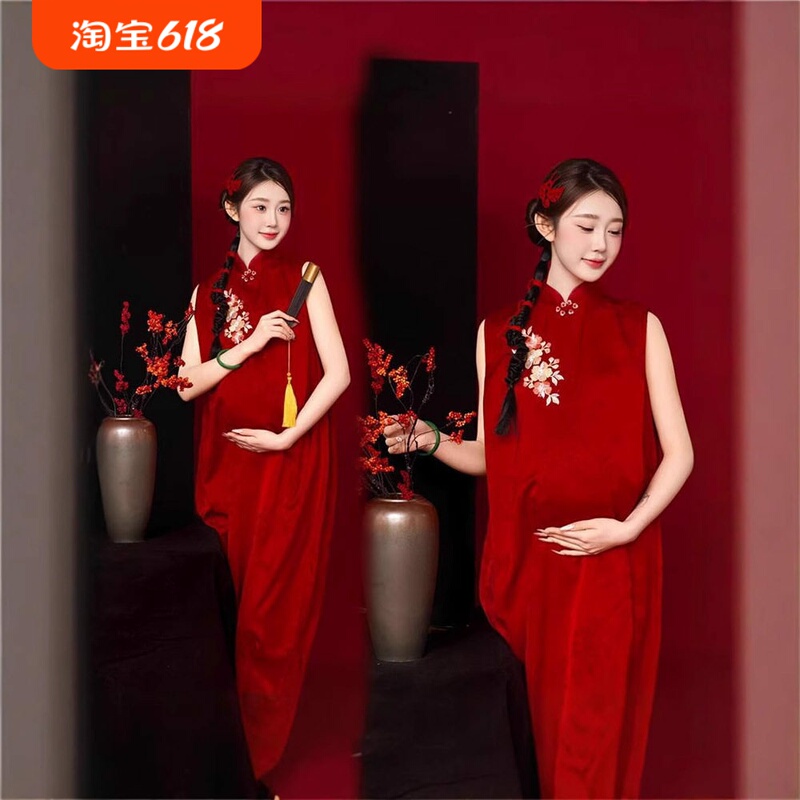 Photo Studio Maternity Photo Clothing, New Chinese Style, New Year Theme, Red Dress, Maternity Photo, Art Photo Shoot, Bride Photo Shoot Photo Studio Maternity Photo Clothing, New Chinese Style, New Year Theme, Red Dress, Maternity Photo, Art Photo Shoot, Bride Photo Shoot