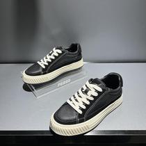 Autumn and winter new low-top genuine leather white shoes lace-up versatile casual sneakers trendy mens shoes black niche
