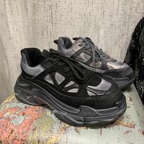 ins autumn and winter trendy shoes for men new sports casual shoes genuine leather versatile black retro trendy dad shoes for men