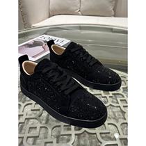 Spring and Autumn New Genuine Leather CL Mens Shoes Low-top Rhinestone Red Bottom Breathable Thin Casual Shoes Couples Trendy Womens Shoes