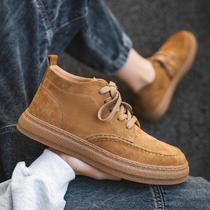 Mens new summer high-top shoes breathable suede genuine leather trendy shoes matte casual sneakers trendy brand Martin boots