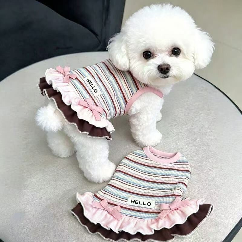 Dog Clothes Spring and Autumn Rainbow Striped Dress for Small Dogs Like Bichon, Teddy, Pomeranian, Cute Pet Vest