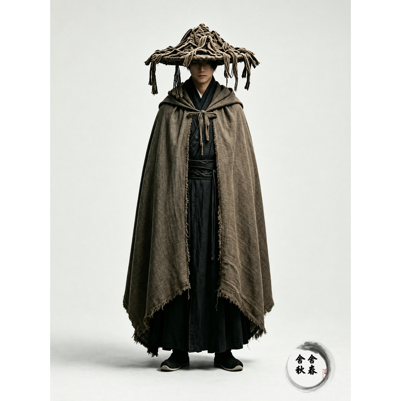Spring and Autumn [Cloak] - Martial Arts Style Cotton and Linen Cloak for Men, Ancient Style Swordsman Fringed Cape, Hanfu Outerwear Cover-Up