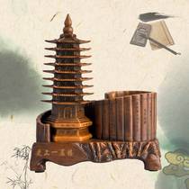 Creative resin ornaments nine-story Wenchang Tower pen holder ornaments imitation wooden pagoda pagoda office ornaments to attract wealth