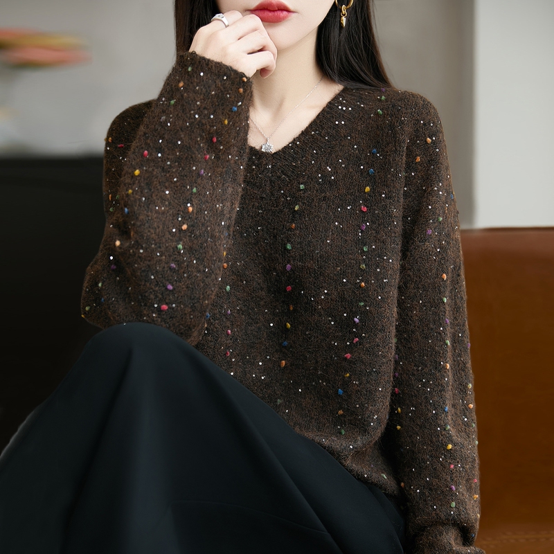 Fashionable Loose V Neck Colorful Yarn Knitted Bottoming Shirt for Women 2026 New Spring & Fall Plus Size Women's Tops Autumn and Winter Sweaters Fashionable Loose V Neck Colorful Yarn Knitted Bottoming Shirt for Women 2026 New Spring & Fall Plus Size Women's Tops Autumn and Winter Sweaters