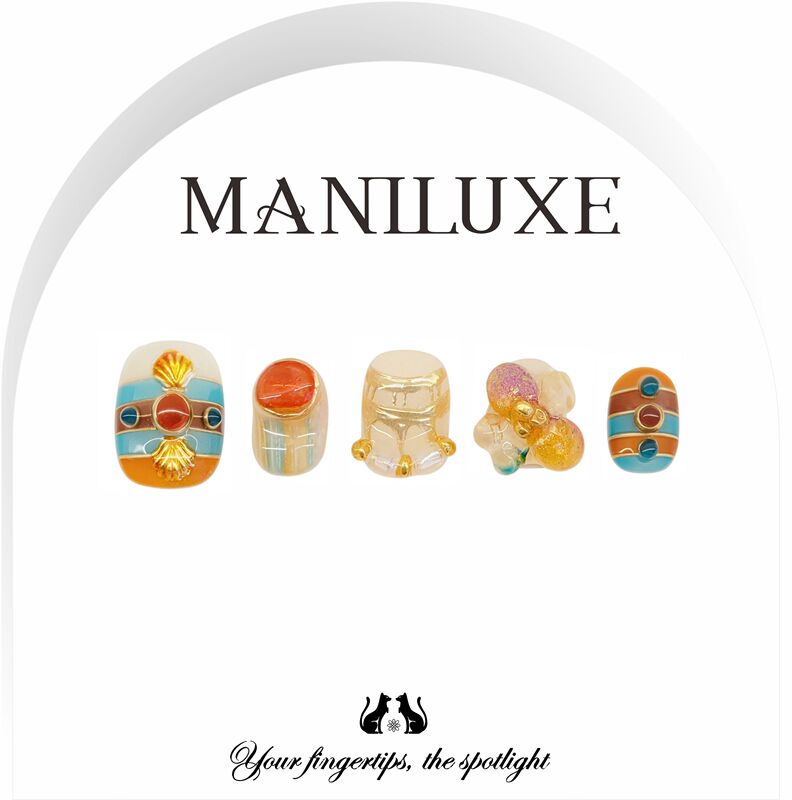 Maniluxe【Dunhuang】Original Retro Ethnic Style Heavy-Duty Gemstone High-End New Handmade Wearable Nails