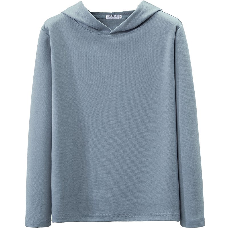 2024 New Blue Spring and Autumn Hooded Long-Sleeved T-Shirt for Women, Thin, Loose, Large Size, Hooded Sweatshirt, Summer Pure Cotton Hoodie