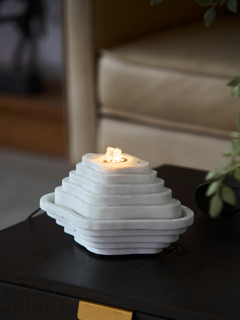 Zen-Inspired Mountain Living, New Chinese-Style Terraced Water Feature, Circulating Water, Living Room, Study, High-End, Niche, Office, Light Luxury