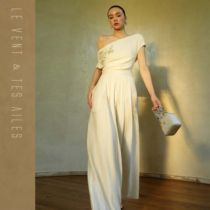 Le Vent&Tes Ailes · Cloud Silk · Old Money Style Minimalist Commuting Versatile Draped Straight Wide-Leg Pants