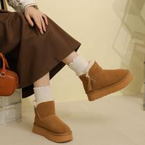 Earl Cat genuine leather thick-soled snow boots for women 2024 new winter sheepskin fur one-piece short boots warm cotton shoes