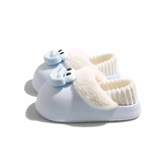 Removable Cotton Slippers with Funny Big Eyes for Women, Winter Non-Slip Home Thick-Soled Plush Slippers for Students' Dormitory, Cute Indoor Wear