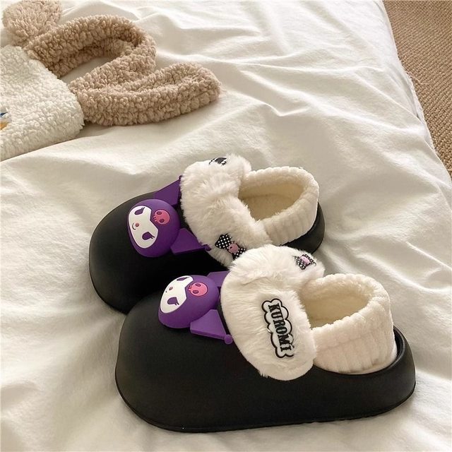 Cute Kt Cat Plush Cotton Slippers for Women 2025 New Winter Home and Outdoor Wear Non-Slip Fleece-Lined Thick Warm Cotton Shoes