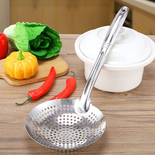 Household Long-Handled Thickened Large Stainless Steel Skimmer for Noodles, Dumplings, and Fried Food, Kitchen Utensil