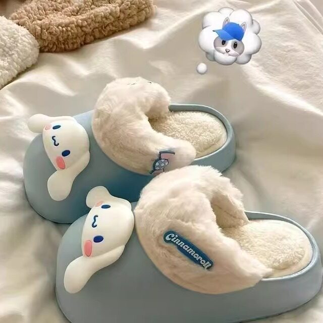 Cute Cartoon My Melody Waterproof Cotton Slippers for Women 2025 Autumn and Winter New Style Outdoor Thick-Soled Home Warm Closed-Toe Slippers