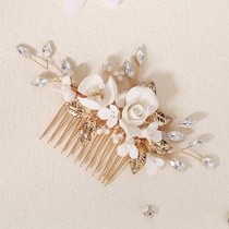Bridal headdress and hair accessories original new Chinese style photography and photo accessories forest style comb exquisite ceramic flower plate hair comb