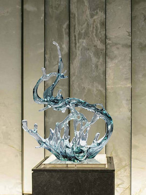 轻奢简约入户玄关风生水起摆件客厅电视柜装饰品透明浪花树脂雕塑
