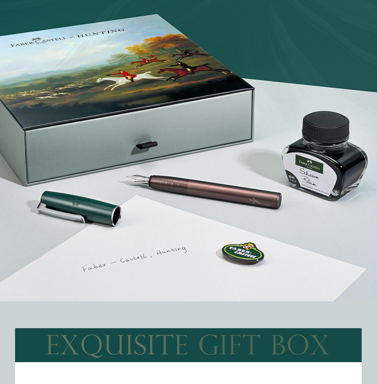 Ручка перьевая graf von faber－castell/德国辉柏嘉 如恩系列钢笔 伯爵狩猎限量礼盒墨水套装枪灰送商务礼书法签字创意颜值 faber/castell