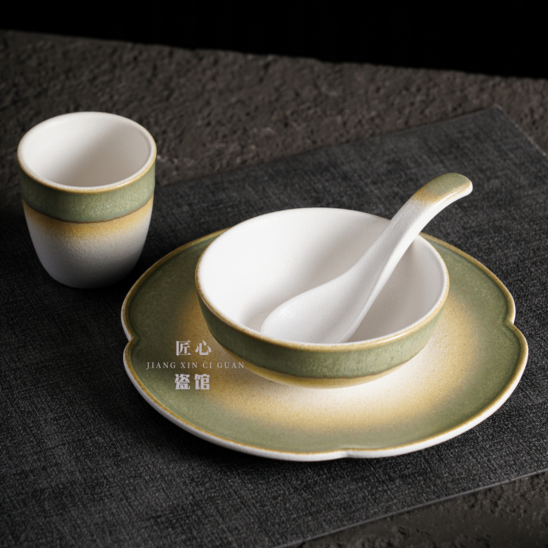 Retro-Style Mountain-Style Tableware Set, Creative Hot Pot Restaurant Yunnan-Guizhou-Sichuan Restaurant Ceramic Bowl and Plate Four-Piece Set Retro-Style Mountain-Style Tableware Set, Creative Hot Pot Restaurant Yunnan-Guizhou-Sichuan Restaurant Ceramic Bowl and Plate Four-Piece Set