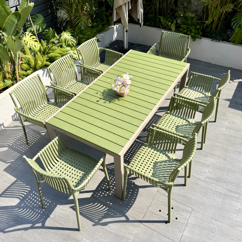 Outdoor Trendy Milk Tea Shop Plastic Wood Table Outdoor Garden Courtyard Waterproof and Sun-Resistant Commercial Coffee Shop Table and Chair Set